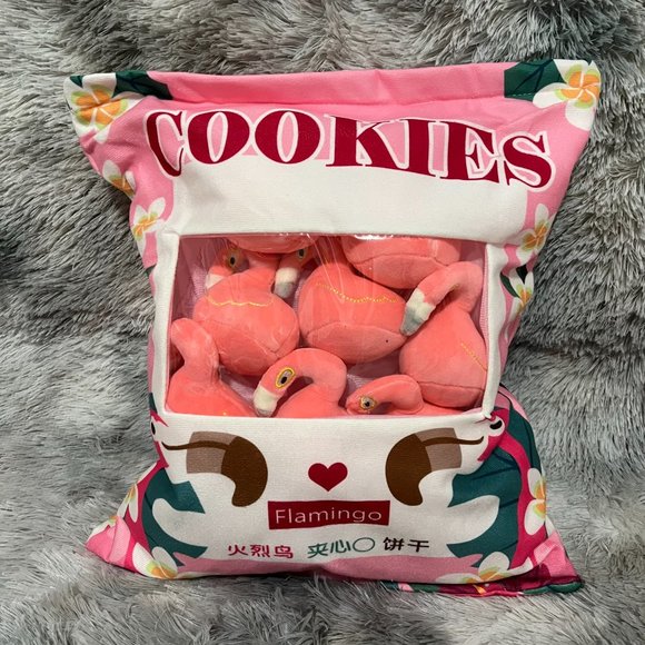 Flamingo Snack Pillow plush with 8 mini Stuffed Toy - Picture 3 of 4